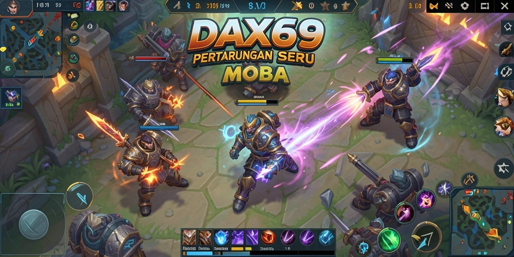 Screenshot gameplay DAX69 dengan pertarungan tim yang intens dan grafis memukau.
