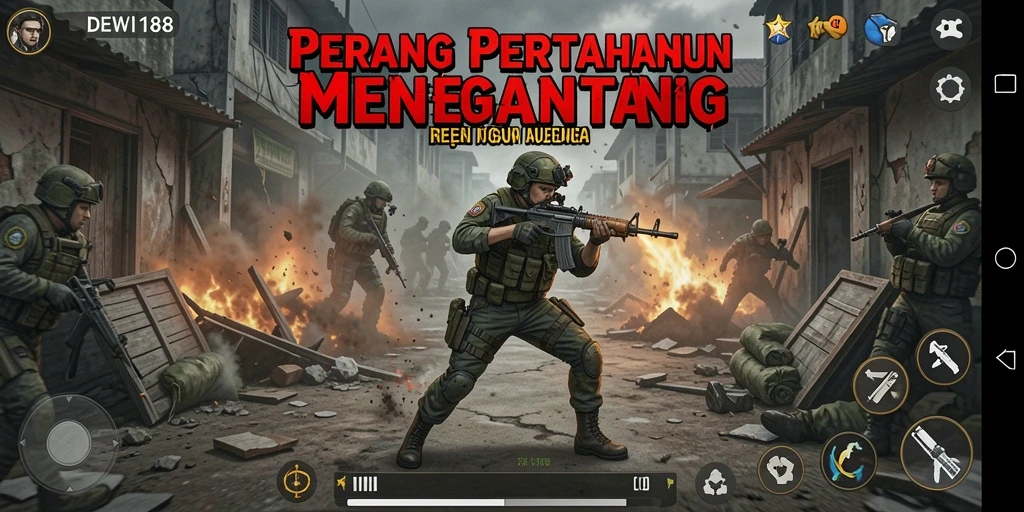 Screenshot gameplay menunjukkan aksi menegangkan dalam Tower Defense.
