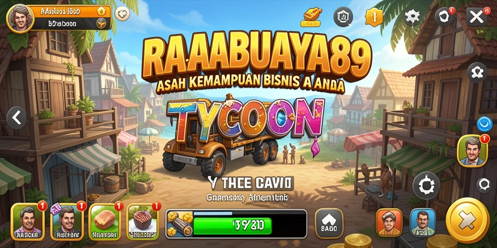Screenshot gameplay RAJABUAYA89 menampilkan suasana bisnis yang dinamis.