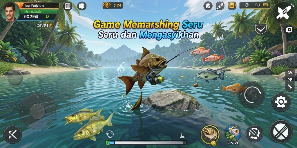 Screenshot gameplay RPVIP4 yang memperlihatkan aksi memancing seru.
